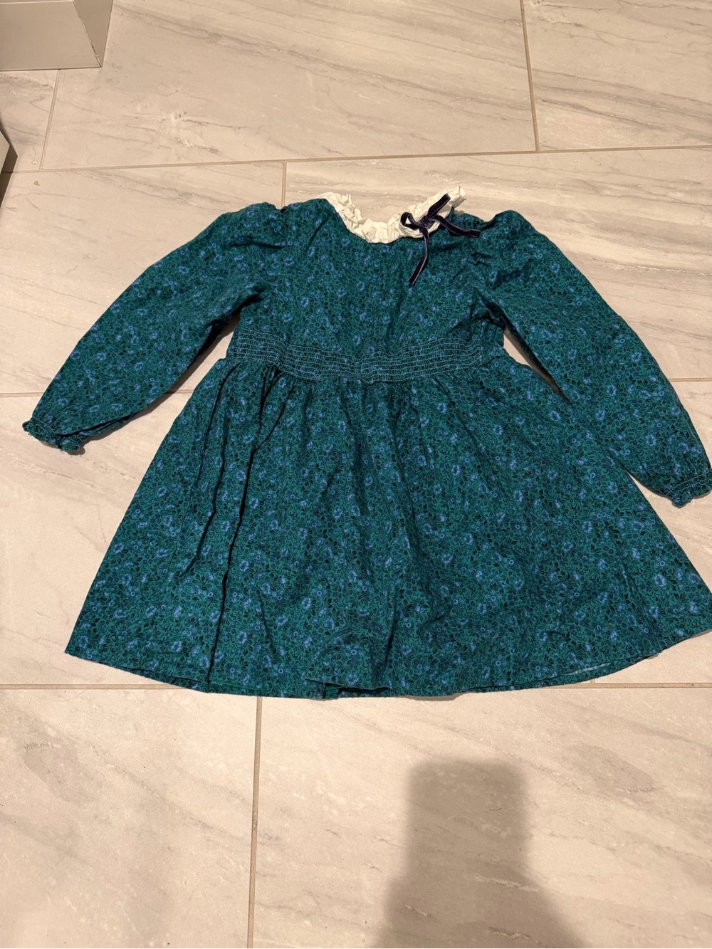 Janie and Jack Girls' Teal Floral Long-Sleeve Dress with Ruffle Collar